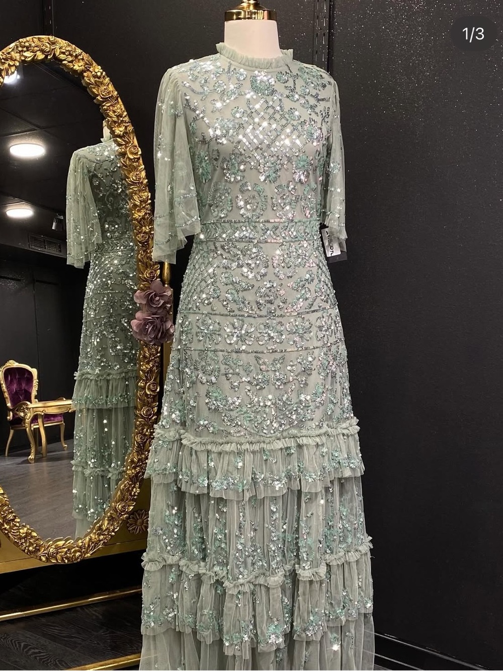 Wedding/engagement Mint Green Sequin Tiered Tulle Gown